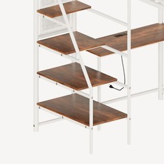 Full Size Metal Loft Bed with Desk,Storage Shelves & LED Light for Teens Adults
