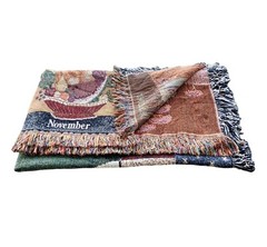 Calendar Tapestry Throw Blanket Grandma and Grandpa 12 Months Seasons Fringe