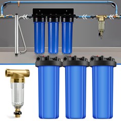 3 Stage Whole House Water Filter Big Blue Housing + Spin Down Sediment Filter