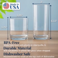 Classic Clear Plastic Reusable Drinking Glasses (Set of 8) 12Oz Rocks & 16Oz Wat