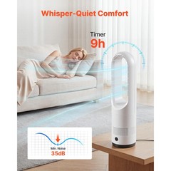 Uimoso Bladeless Tower Fan with Remote, 80° Oscillation, 8 Speeds, White