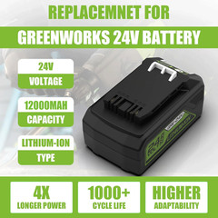 24V 12.0Ah Batteries Replacement for Greenworks 24V Battery Model 29842 29852