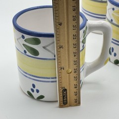 Pier 1 Solimar Mug Set 3 Hand Painted Tunisia Blue Yellow Mediterranean Floral