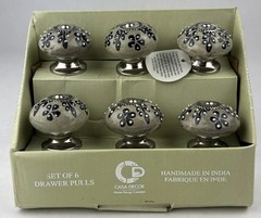 Casa Decor Ceramic Drawer Pull Knobs 6 Pc Silver / Tan /Black