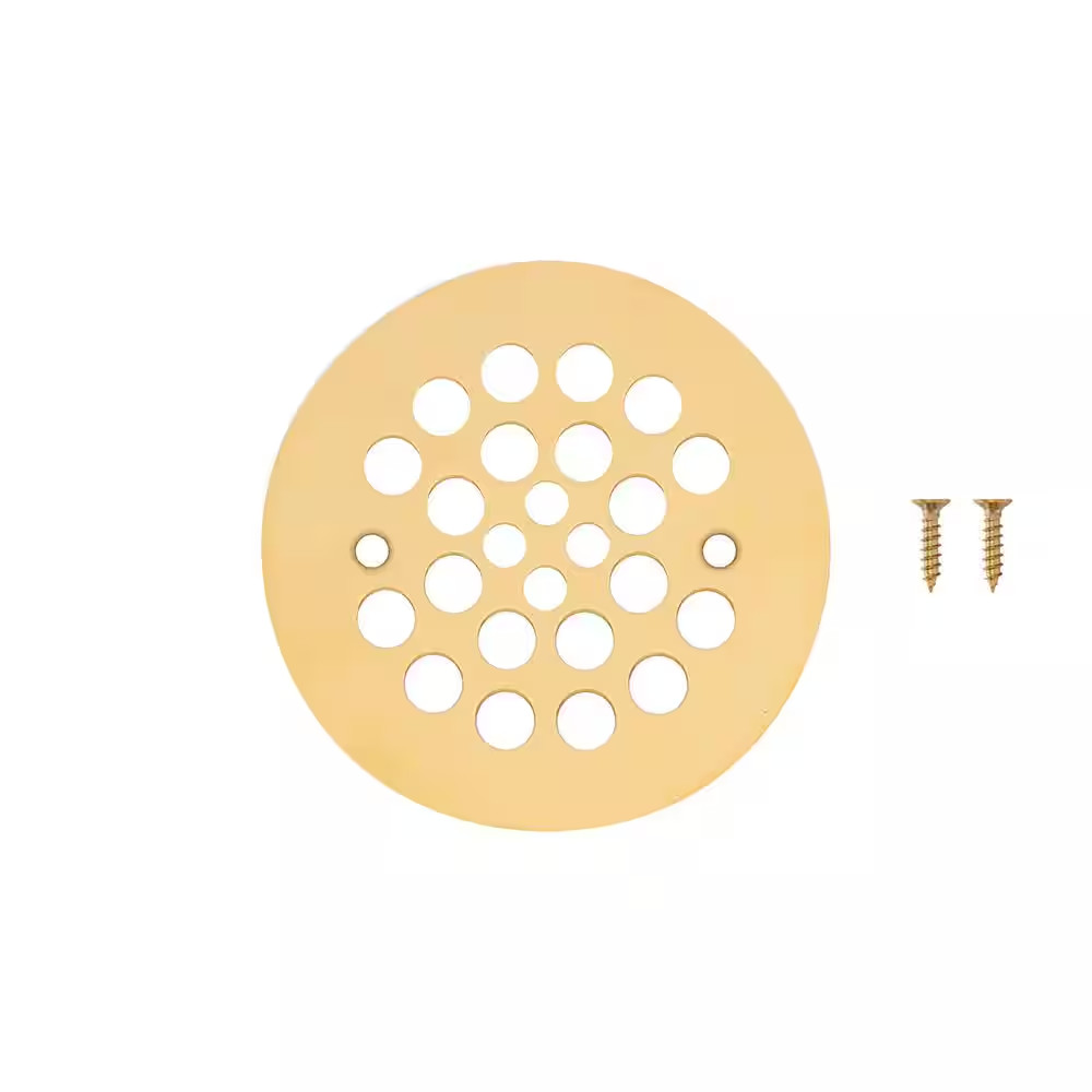 4.25 In. round Shower Drain Cover, Polished Brass
