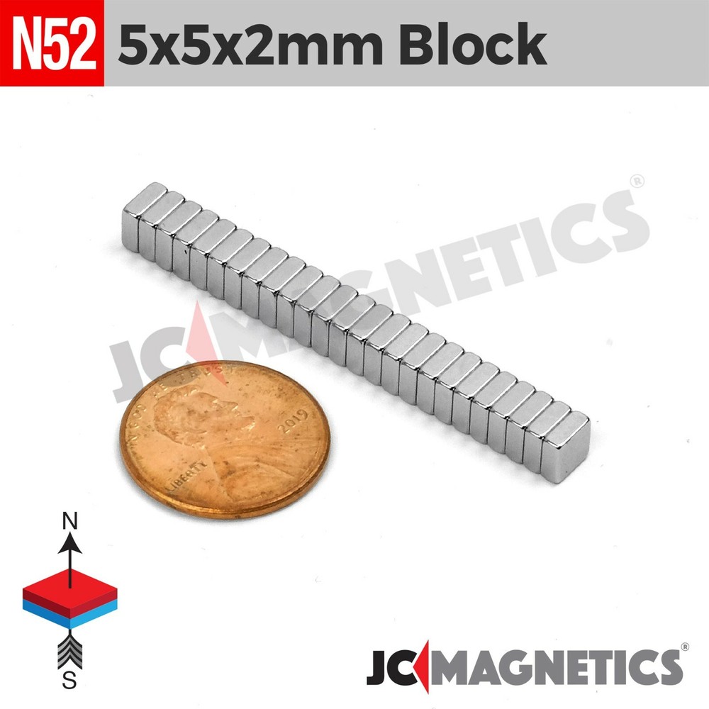 Magnet Block 5mm x 5mm x 2mm N52 Super Strong Rare Earth Neodymium 5x5x2mm