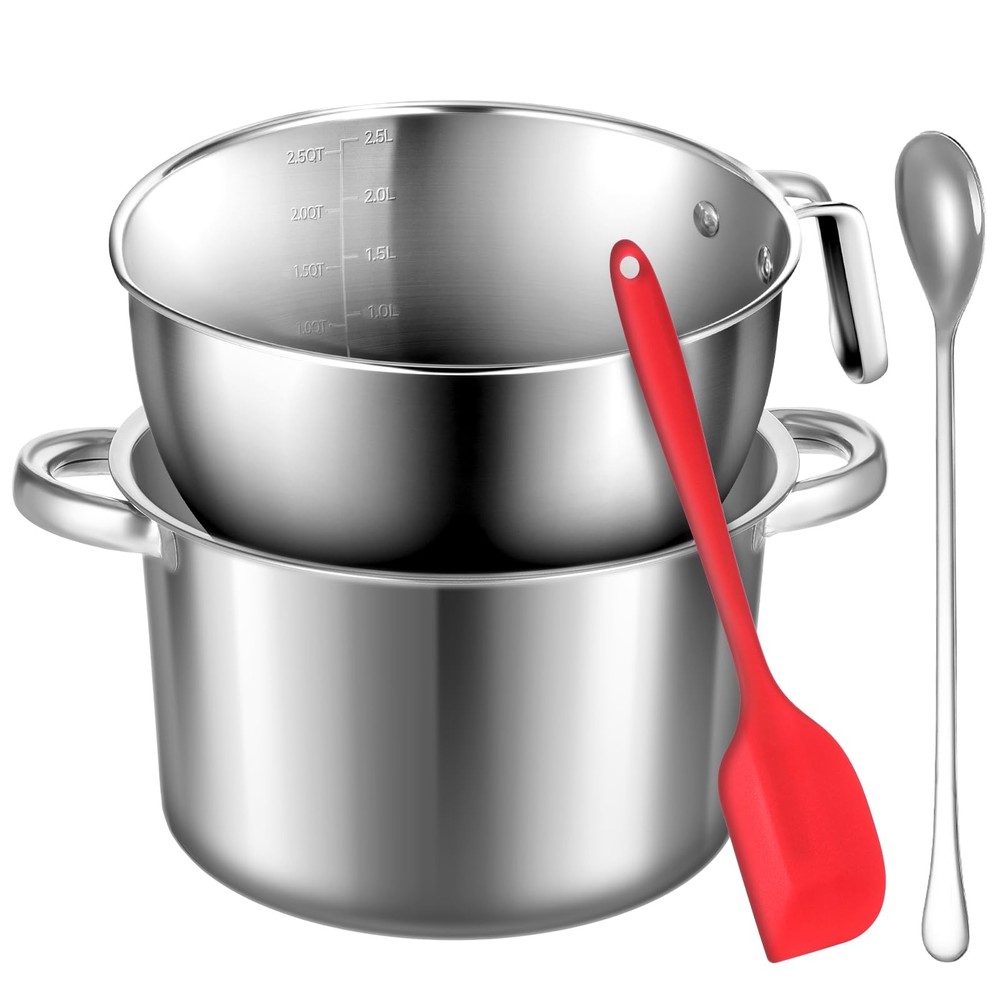 304 Stainless Steel Double Boiler with Spatula and Spoon, 4.2QT Dual-Handle P…