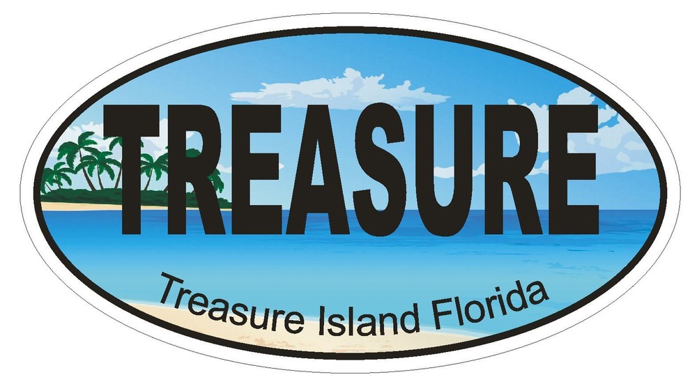 Treasure Island Florida Oval Bumper Sticker or Helmet Sticker D1271 Euro Oval