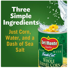 Del Monte Golden Sweet Whole Kernel Corn, Canned Vegetables 15.25 oz Can (Pk 4)