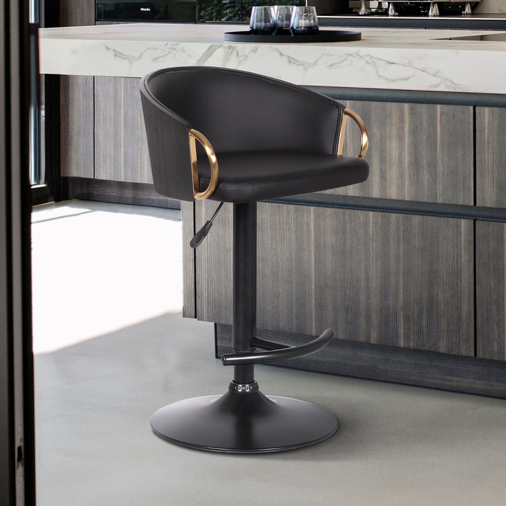 Armen Living Solstice 24.25-32.25″ Modern Metal Swivel Bar Stool in Black/Gold