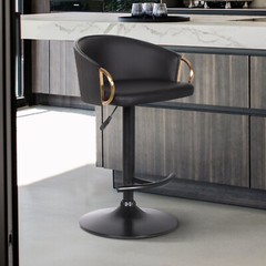 Armen Living Solstice 24.25-32.25″ Modern Metal Swivel Bar Stool in Black/Gold