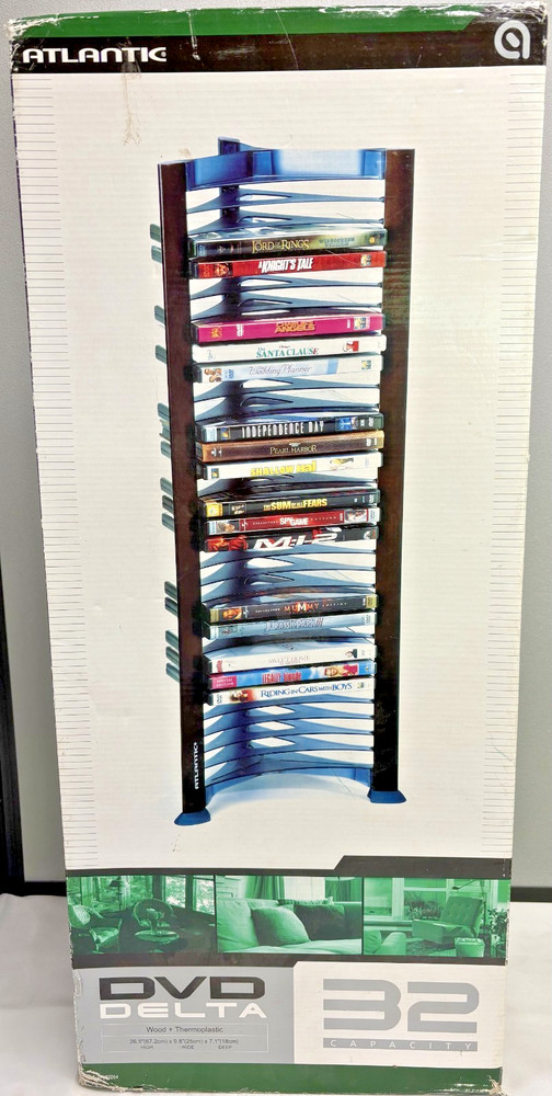 Vintage Atlantic DVD Game Blu-Ray Storage Rack Tower Holds 32 Discs 26.5” Tall