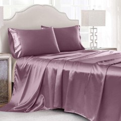 4 Pcs Smooth Satin Silk Sheet Set Deep Pocket Bed Sheet Wrinkle Fade Resistant