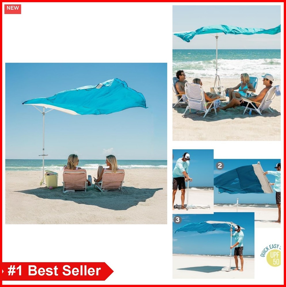 Beach Umbrella Windproof UPF 50+ 96 Inch Square Shade Quick Setup