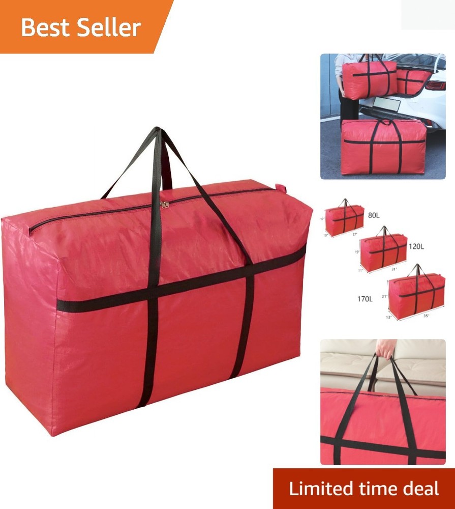 Moisture-Proof Extra-Large Storage Bag 45Gal/170L – Red Tarp with Double Zipper