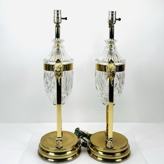 Vintage Regency Rams Head Brass & Crystal Lamps Both Work BEAUTIFUL QUALITY