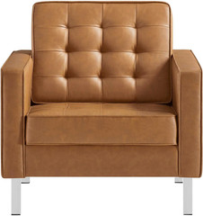 Silver Tan Tufted Faux Leather Accent Armchair for Stylish Living Spaces