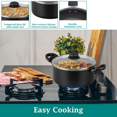 7 Piece Non Stick Aluminium, Pots and Pans Cookware Set, Black