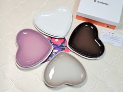NEW Le Creuset 4pc Heart Plate 17cm Stoneware Dessert Mauve Pink Nutmeg Ganache