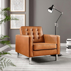 Silver Tan Tufted Faux Leather Accent Armchair for Stylish Living Spaces