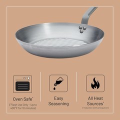 De Buyer 12.50″ Mineral B Carbon Steel Grill Pan for Grilling & Browning Meat