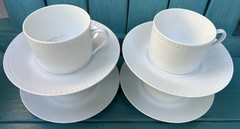 france 8-PC SET APILCO WHITE HEMSTITCH 4 CUPS + 4 MATCHING SAUCERS mugs BEADED