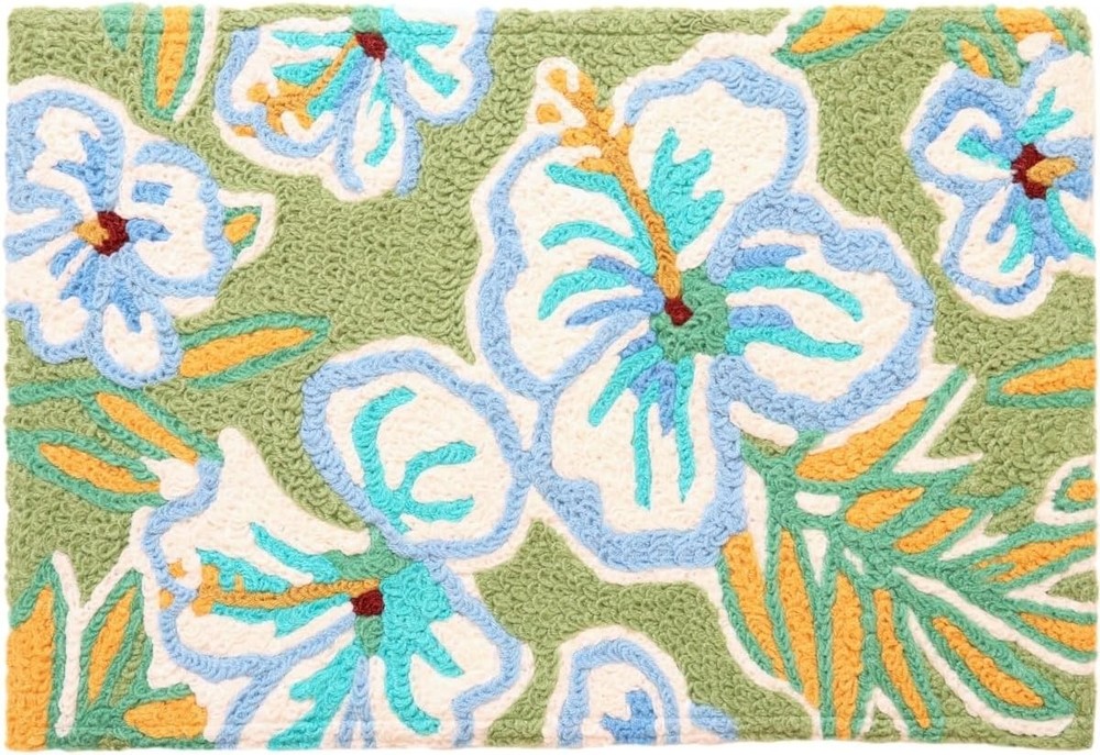 Jellybean Tropical Hibiscus Accent Rug 20×30 Machine Washable Indoor Outdoor