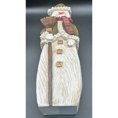 Rustic Folk Art Resin Snowman Figurine Broom Green Red 16″ Decor Christmas
