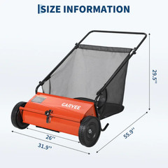 [NEW]Garvee 26-Inch Push Lawn Sweeper, Walk-Behind Leaf & Grass Collector-Orange