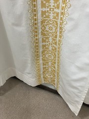 Anthropologie White Yellow Cotton Linen Curtain Panel Set Embroidered 84” x 50”