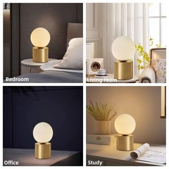 Mid Century Modern Table lamp Luxury Gold Bedroom Bedside Night Light White G…