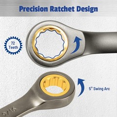 22-Piece Ratcheting Wrench Set, 72 Teeth, Metric & SAE Combination Tools with Or