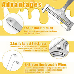 Stainless Steel Wire Cheese Slicer with 4 Extra Wires Adjustable Thickness Hand