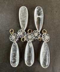 Rock Crystal Chandelier Quartz Pendants Prism Spindle Tear W/ Rosette 112mm 12pc
