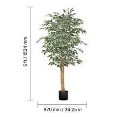 Uimoso 5FT Artificial Ficus Tree Tall Faux Plant with Black Pot for Indoor Decor