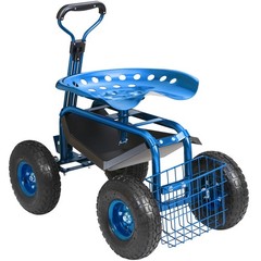 VEVOR Rolling Garden Cart with Seat and Wheels Extendable Steer Handle Blue