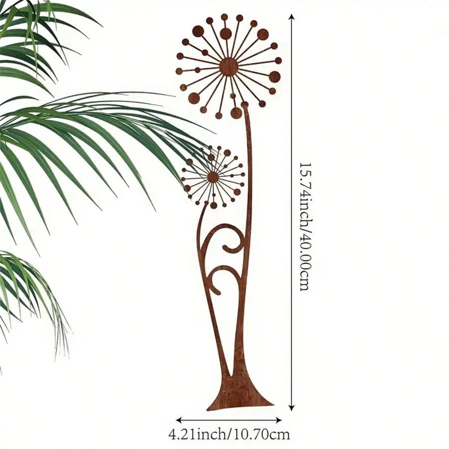 1pc Rusty Dandelion Garden Decoration -Floral-shaped metal garden signpost, Clas