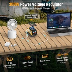 2-in-1 Power Station for Dewalt 20V Battery 300W DC Regulator 220W AC Inverter