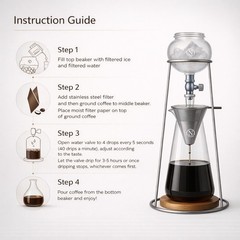 Iced Coffee Cold Brew Drip Coffee Maker Stainless Steal 400mL Borosilicate Glass