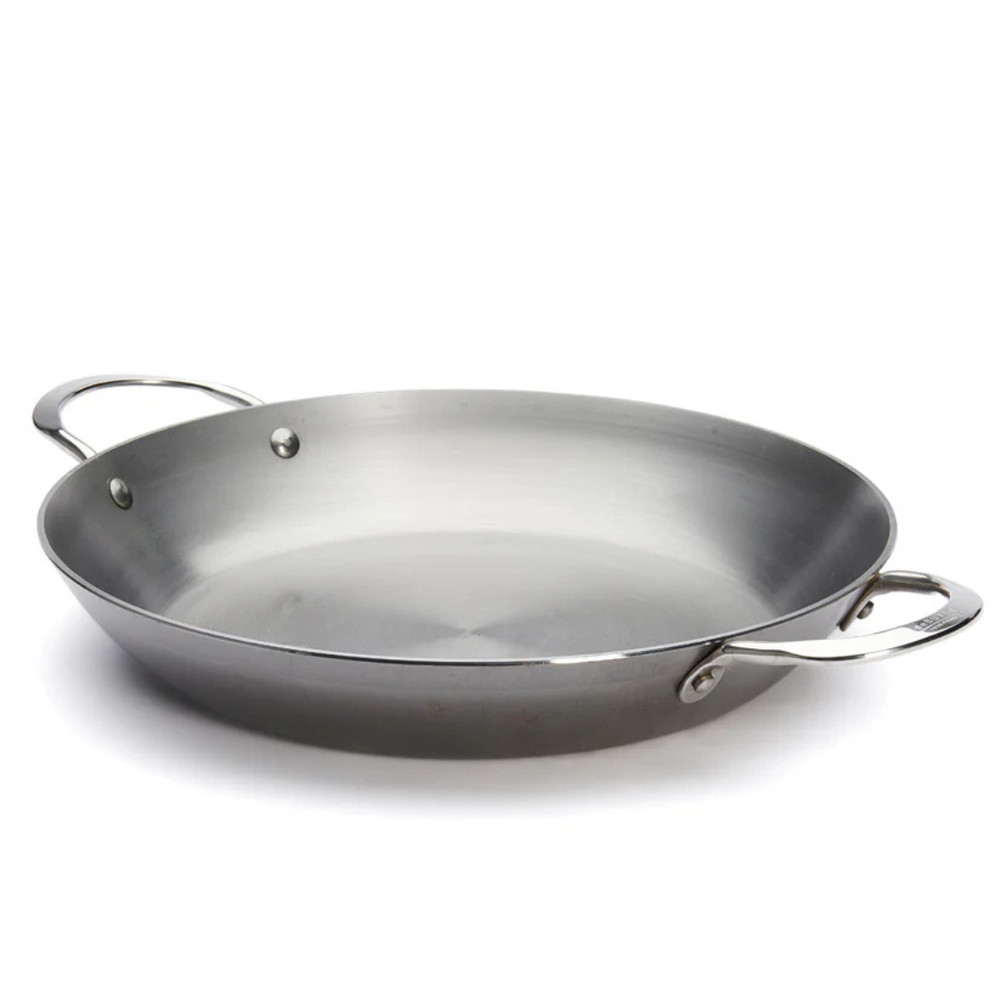 De Buyer Mineral B Element Carbon Steel 2 Handles Paella Pan, 12.5-Inch, Silver