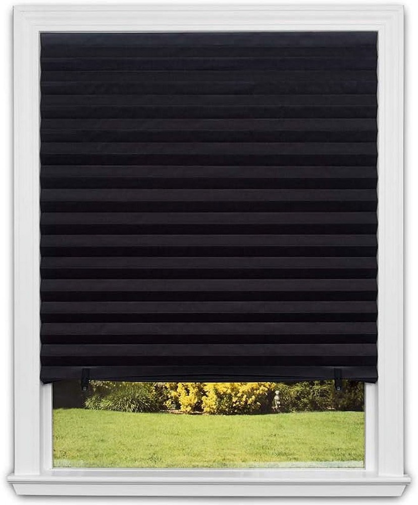 Shade No Tools Original Blackout Pleated Paper Shade Black, 36 in x 72 in