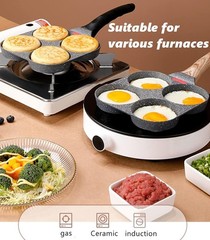 4 Holes Egg Fry Pan Pancake Maker Non-stick Egg Hamburger Pan W/ Wooden Handle