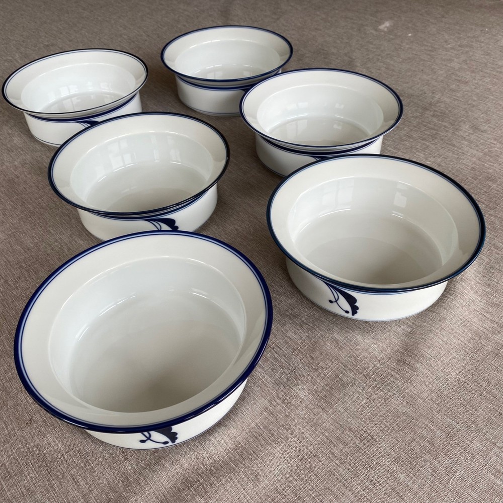 Dansk Flora Bayberry Blue Rimmed Fruit Cereal Bowls Set of 6 6.75 in Vintage