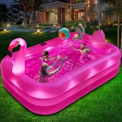 Inflatable Pool with Lights, Solar Flamingo Swimming Pool for Kids,Adults
