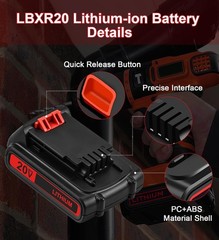 2Pack 20V Lithium-ion 1.5Ah Battery for BLACK DECKER 20 Volt LBXR20 LBX20 LB20