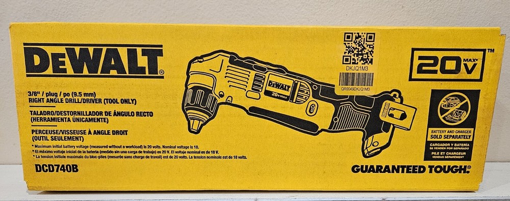 New DeWalt 20v Max Cordless 3/8″ Right Angle Drill/Driver DCD740B 90 Degree