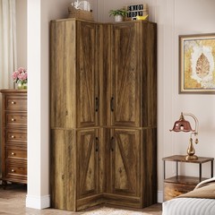 67″ Corner Pantry Cabinet Farmhouse Wooden Corner Cabinet with Storage Shelves