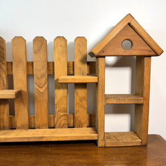 Vintage Wooden Shelf Picket Fence Bird House Trinket Shelves 26.5″ w x 15″ h