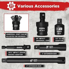 3/8 In. 50 Piece Milwaukee 6 Point Impact Socket Ratchet Drive and Metric Set