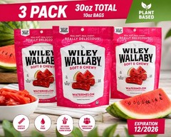 3 Pack Wiley Wallaby Watermelon Licorice Soft & Chewy Candy 10oz Bags 30oz